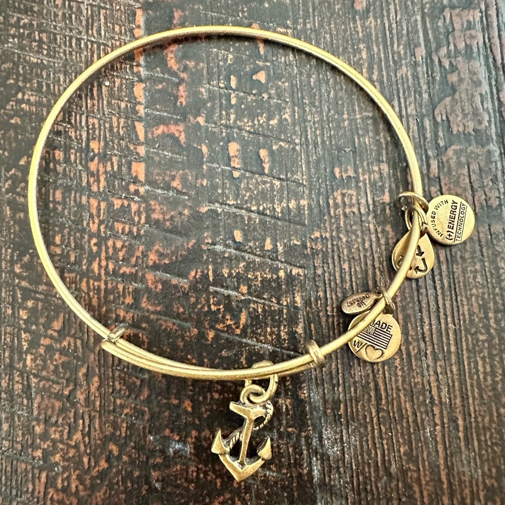 Alex and Ani Matte Gold Anchor Charm Bangle Bracelet